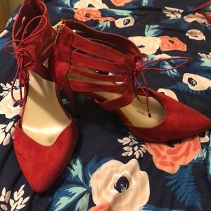 Red suede pump